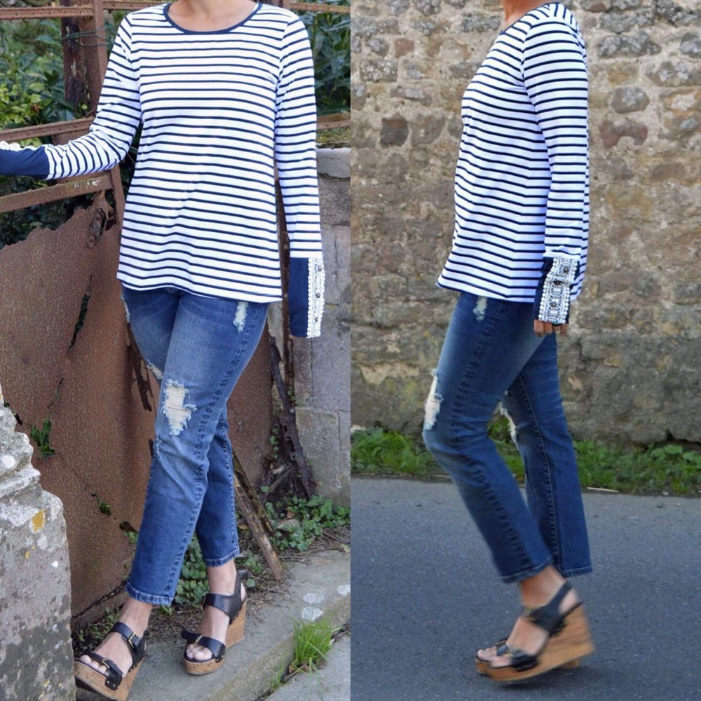 *SOLD* HAZEL BLUES Crochet Striped Top Plus Size